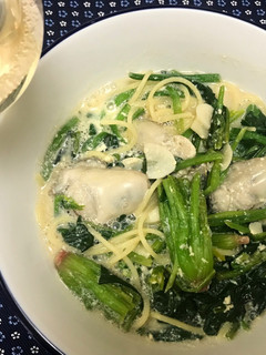 牡蠣とほうれん草の豆乳チャウダーパスタ-レシピのメイン写真
