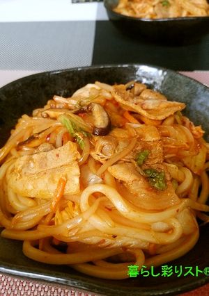 もやしでボリューミー☆豚キム焼きうどん-レシピのメイン写真