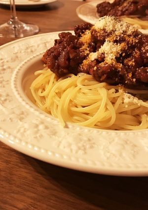 ステーキ肉で作るミートソースパスタ-レシピのメイン写真