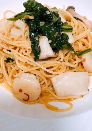 ホタテほうれん草エリンギのペペロンチーノ-レシピのメイン写真