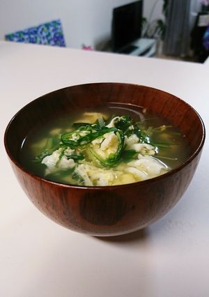 水菜と貝割れのふわふわ卵スープ-レシピのメイン写真