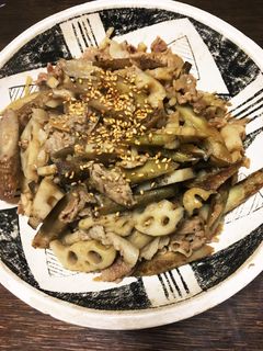 牛蒡、蓮根、豚肉の炒め煮 塩麹入り!-レシピのメイン写真