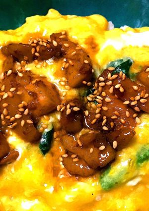 鶏照り焼きとほうれん草のとろとろ親子丼-レシピのメイン写真