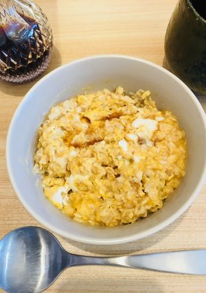 簡単レンジ朝食/半熟卵オートミール-レシピのメイン写真