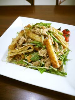 鶏ささみの油揚げと水菜のごま和え♪-レシピのメイン写真
