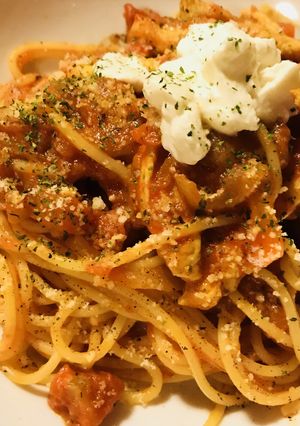 千切チキン・オニオン＆トマトソースパスタ-レシピのメイン写真