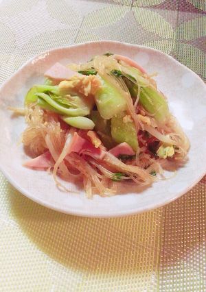 チンゲン菜と春雨の卵炒め✤オイマヨ味で-レシピのメイン写真