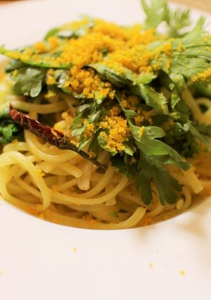 菜の花と春菊のカラスミパスタ-レシピのメイン写真