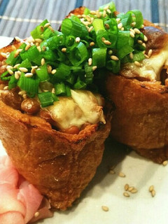 おいなりさんに納豆つめて焼いちゃった♡-レシピのメイン写真