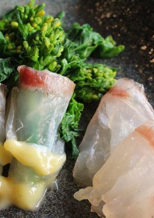 鯛の昆布締め ～菜の花の辛子酢味噌～-レシピのメイン写真