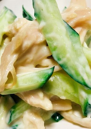 簡単副菜★鶏胸肉ときゅうりのマヨわさ和え-レシピのメイン写真