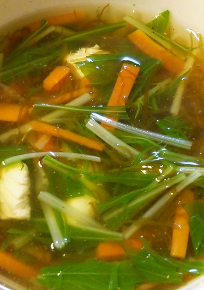 もずくと水菜と鶏ささみのスープ。-レシピのメイン写真