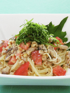 さっぱり!ひきわり納豆とサバ缶の冷パスタ-レシピのメイン写真