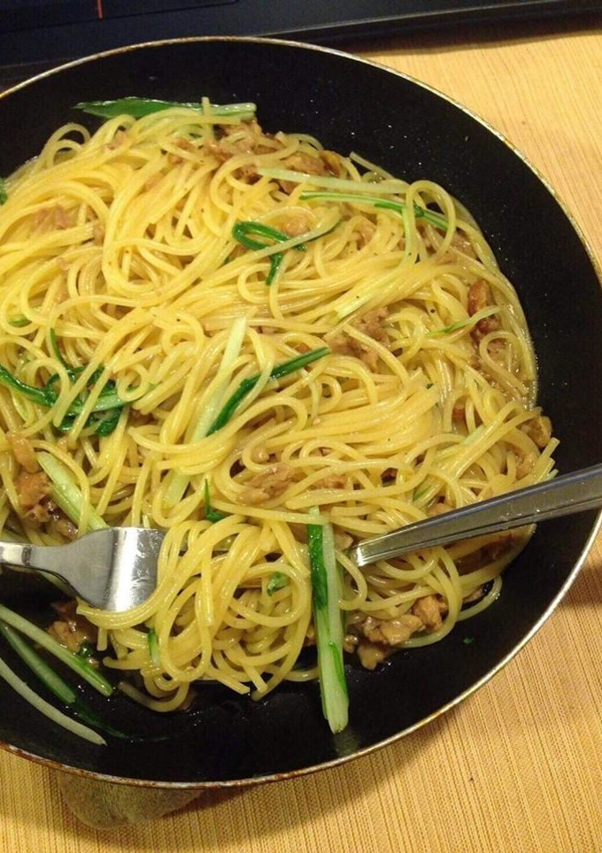 鶏皮のよっちゃん煮と水菜のパスタ-レシピのメイン写真