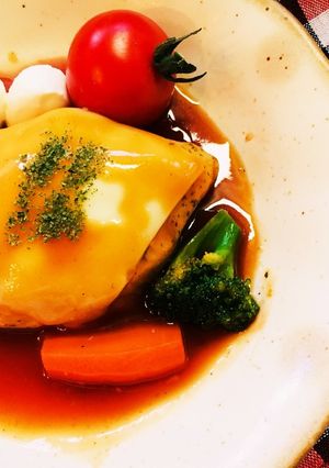 蒸し鶏ケチャップソースチーズのせ-レシピのメイン写真