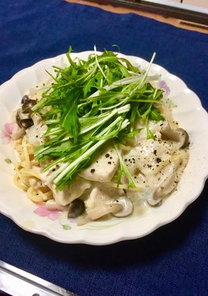 チキンと水菜の和風豆乳パスタ-レシピのメイン写真