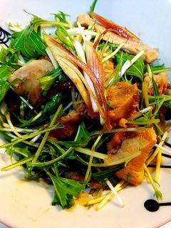 ヘルシー!水菜とチキンのからし酢醤油和え-レシピのメイン写真