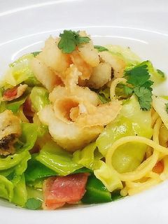 春キャベツと生ハム 鰈のフリットのパスタ-レシピのメイン写真