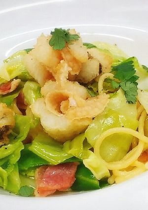 春キャベツと生ハム 鰈のフリットのパスタ-レシピのメイン写真