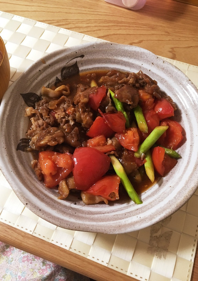 豚肉とアスパラとトマトの甘辛炒め-レシピのメイン写真
