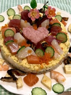ひな祭りの海鮮バラちらし寿司ケーキ-レシピのメイン写真