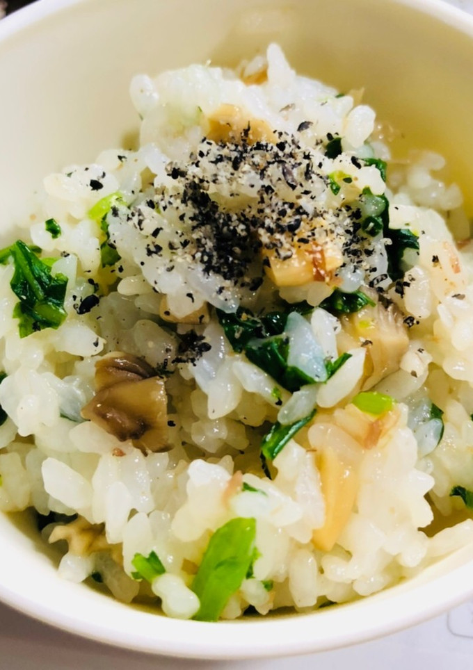 春菊と舞茸の混ぜご飯(おひたしリメイク)-レシピのメイン写真