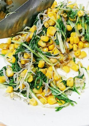 ザ★男飯!水菜・ちりめん・コーン炒め-レシピのメイン写真