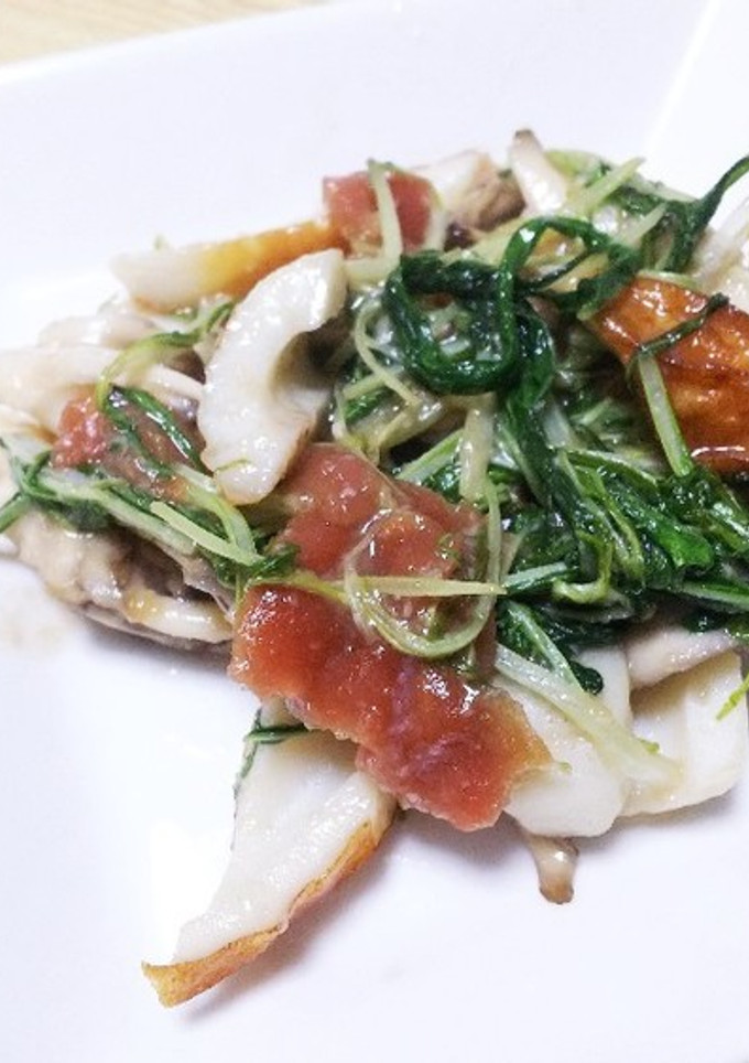 ちくわ入り水菜と舞茸の梅麹炒め-レシピのメイン写真