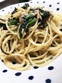 ツナとほうれん草の塩昆布パスタ-レシピのメイン写真