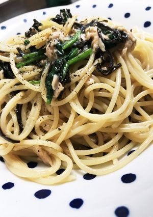 ツナとほうれん草の塩昆布パスタ-レシピのメイン写真