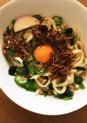 簡単！いかなごくぎ煮ネバネバうどん-レシピのメイン写真