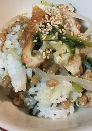 納豆とほうれん草のゴマ風味まぜご飯-レシピのメイン写真