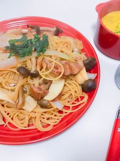 キノコと豚肉の柚子胡椒パスタ-レシピのメイン写真
