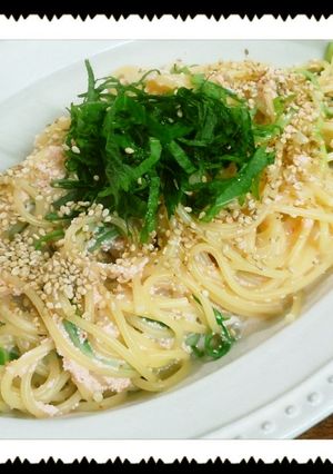 水菜と胡麻の食感が楽しい明太豆乳パスタ-レシピのメイン写真