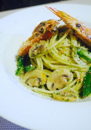 春色パスタ えびアスパラバジルクリーム-レシピのメイン写真