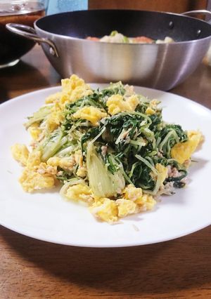 簡単☆水菜と卵のツナマヨ炒め-レシピのメイン写真