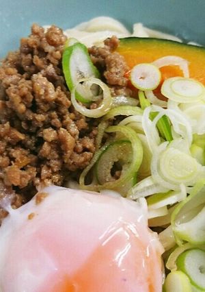 カキ醤油自家製メンツユで肉そぼろうどん-レシピのメイン写真