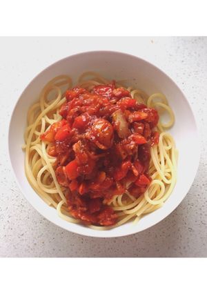 トマトソースパスタ★ひき肉かベーコン使用-レシピのメイン写真
