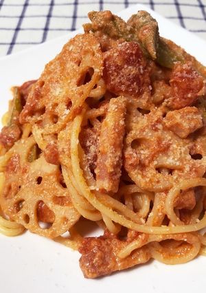 濃厚♡蓮根と豆乳のトマトクリームパスタ-レシピのメイン写真