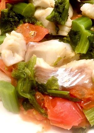 菜の花トマトと鱈のバター炒め煮(幼児食)-レシピのメイン写真