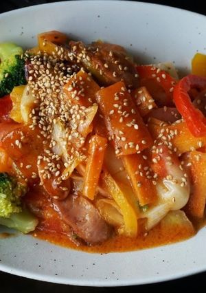 フライパン一つで お餅入り野菜炒め-レシピのメイン写真
