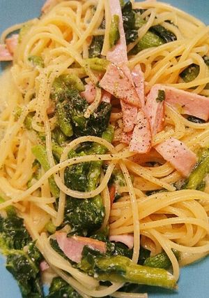 菜の花とハムのワンポットクリームパスタ-レシピのメイン写真