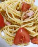 簡単トマトと梅ツナの冷製パスタ