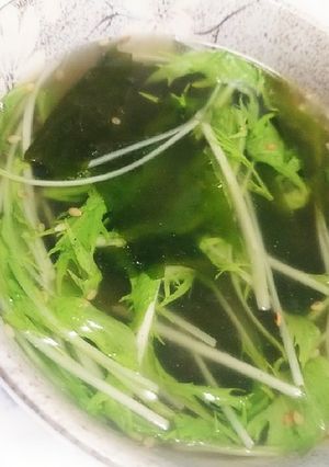 水菜でシャキシャキ☆即席わかめスープ♬-レシピのメイン写真