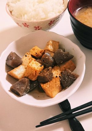 厚揚げこんにゃくの味噌煮-レシピのメイン写真