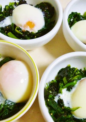 【19分調理】温玉ほうれん草-レシピのメイン写真