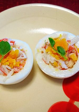 お弁当やオードブルに☆ゆで卵inｶﾆかま-レシピのメイン写真