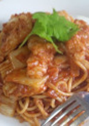 牛ホルモンと白菜のトマトソースパスタ-レシピのメイン写真