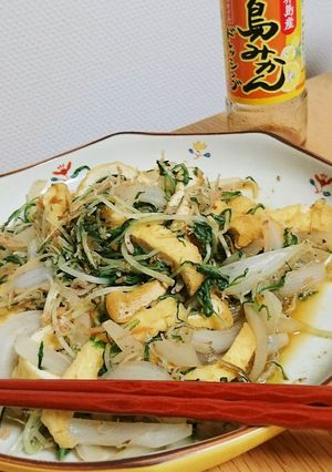 水菜・新玉ねぎ・油揚げのドレッシング炒め-レシピのメイン写真
