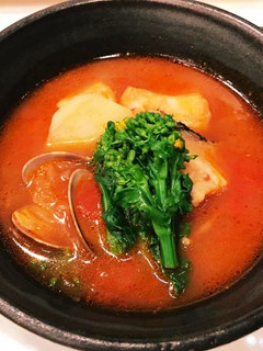 菜の花と魚介のトマトスープ-レシピのメイン写真